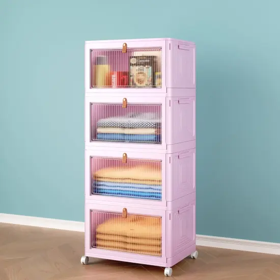 4 Tier Stackable Plastic with Lid and Wheels {1}