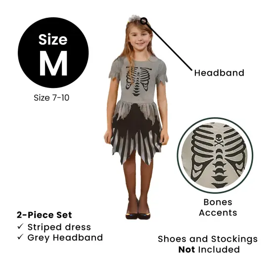Northlight Gray Pirate Skeleton Girl's Children's Halloween Costume - Medium {7}