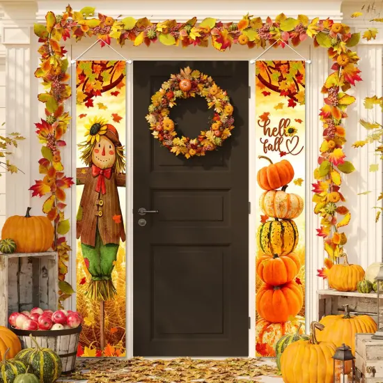 Hello Fall Porch Decor Autumn Harvest Porch Banner Sign {2}