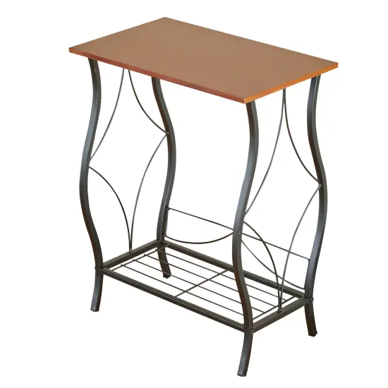 Collections Etc Elegant Curved Iron Legs Wooden Top Magazine Side Table {2}