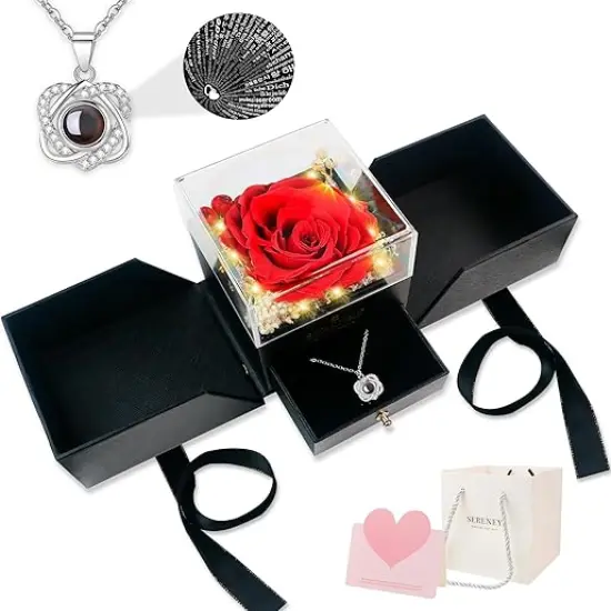 Sereney Preserved Rose with I Love You Necklace 100 {1}