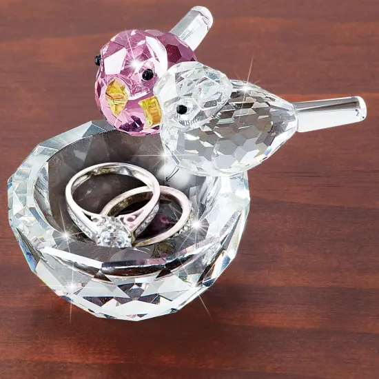 Collections Etc Beautiful Crystal Nesting Birds Trinket Dish {1}
