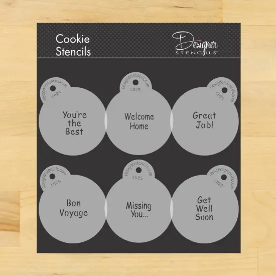 Encouragement Lettering Cookie Stencil Set: You're the Best, Welcome Home, Great Job, Bon Voyage, Missing You, Get Well Soon | C825 by Designer Stencils | Cookie Decorating Tools | {1}