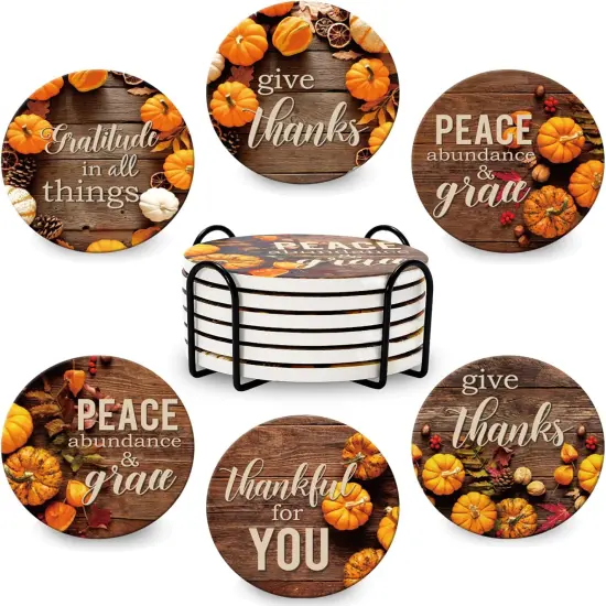 6 Pack Fall Pumpkin Thank Coaster {1}