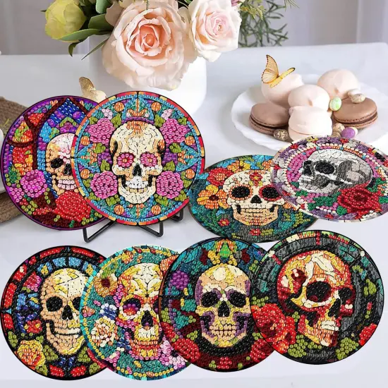 8 Pcs Diamond Painting Coasters,Skull Diamond Painting Kits {2}
