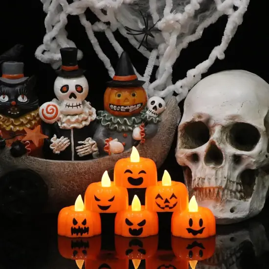 Halloween Pumpkin Lights Flameless Candles 6H Timer-(6Pcs,1.9"&times;1.6") {5}