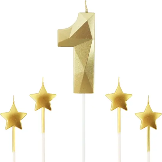 Golden Number 1 2.76 inch 3D Diamond Shaped Birthday Candles {1}