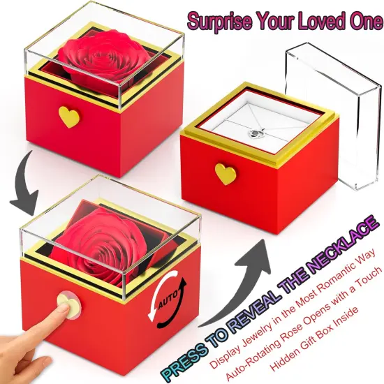 Rose Forever Flowers Jewelry Gift Box With I Love You Necklace {2}