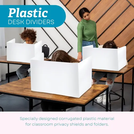 4E's Novelty Plastic Desk Dividers for Students 20 Pack, Bulk White Desk Privacy Panel - Plastic Classroom Dividers, Testing Dividers for Classrooms, Easy-to-Clean Durable, with Labels {6}
