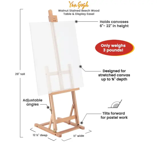 Van Gogh Table Easel &ndash; Adjustable Desktop Artist Easel for Painting, Drawing & Display &ndash; Solid Beechwood, Holds Canvases up to 22" Tall &ndash; Portable Art Easel for Students & Professionals {5}
