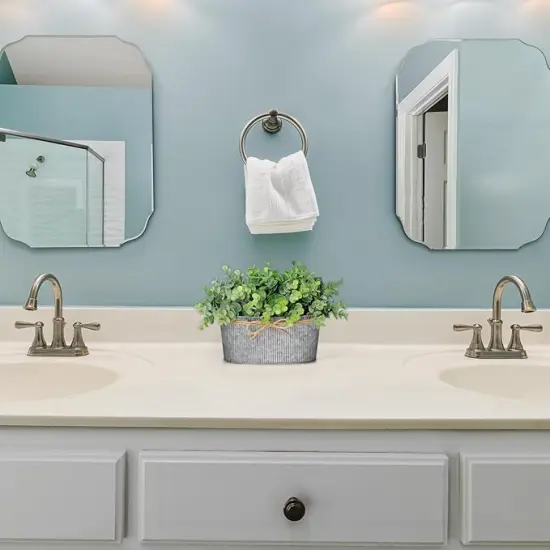 Artificial Eucalyptus Faux Plants Indoor for Farmhouse Home Decor Fake Potted Plants in Rustic Rectangular Pots Table Centerpiece for Office Bath Living Room Greenery Decor, 7" L x 4" H {2}