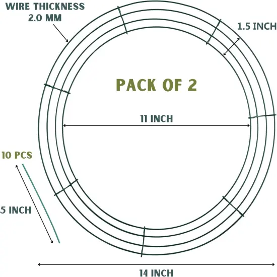 Pack of 2 Wire Wreath Frame (14 Inch) &ndash; Round Metal Wreath Form for Crafts & Floral Decorations on Weddings Christmas Home Party Celebrations, Dark Green {2}