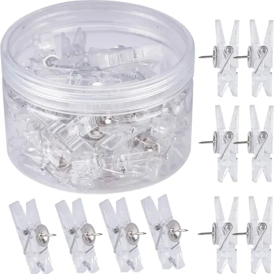 60 Pcs Push Pin Clips Decorative Push Pins with Clips Bulletin Board Clips Cork Board Pushpins Clear Craft Paper Clips Pushpins Thumb Tacks for Arts Cubicle Panel Wall Fabric Panels Offices Projects {1}
