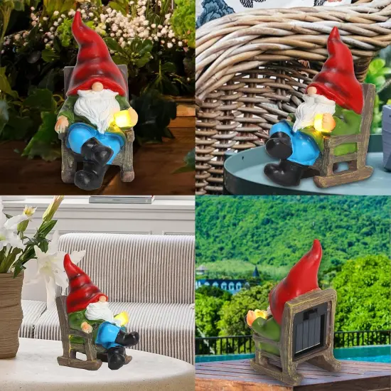 Garden Gnome Statue Solar Light Miniature Outdoor Decor Gnome Figurine for Outdoor Indoor Home Lawn Yard Balcony Porch Patio {2}