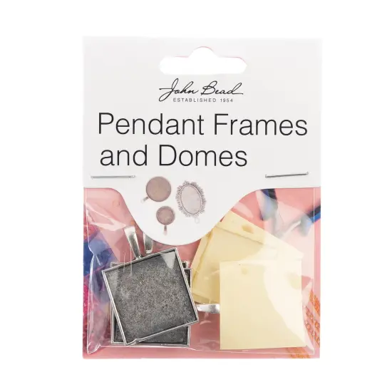 John Bead Must Have Findings 23mm Square Pendant Frames, 3pcs Antique Silver {2}