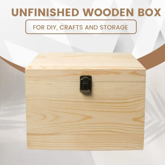 10" x 7" x 7" Unfinished Wooden Box with Hinged Lid & Front Clasp for DIY Art Project Crafts Woodcraft Keepsake - Easy to Stain Paint Wood Burning {3}