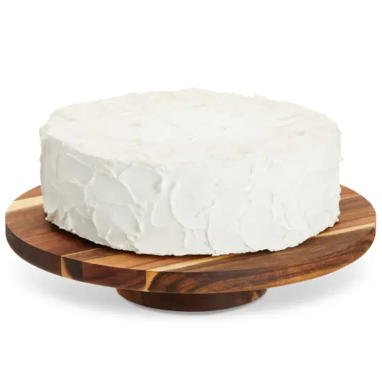 Round Acacia Wood Cake Stand for Wedding, Wooden Serving Platter for Appetizers and Desserts (12.75 in) Brown {5}