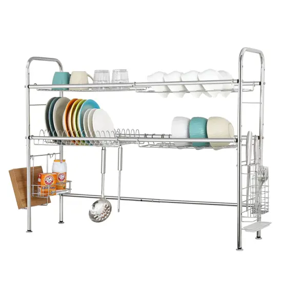 Over Sink Dish Drying Rack 2-Tier Large Capacity Stainless Steel Organizer with Non-Slip Suction Cups & Cutting Board Holder Space-Saving for Small Kitchens, Apartments {2}