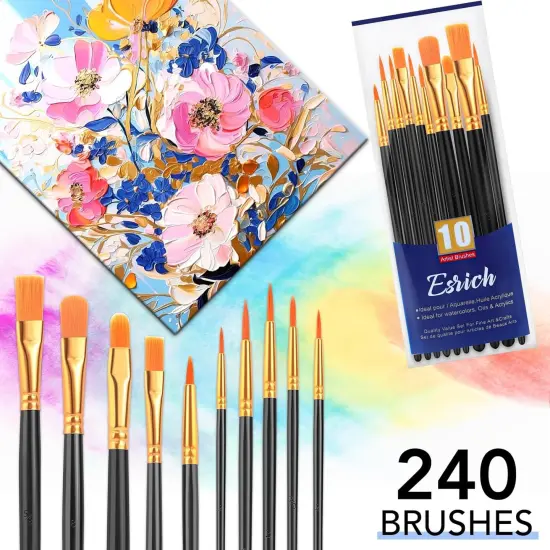 Acrylic Paint Brushes Set, 24 Packs / 240 Pcs Watercolor Brushes,Nylon Brush Head, for Oil Painting, Gouache, Face,Ceramics etc, Kid's and Adults Painting Arts and Crafts Sets.(Black) {4}