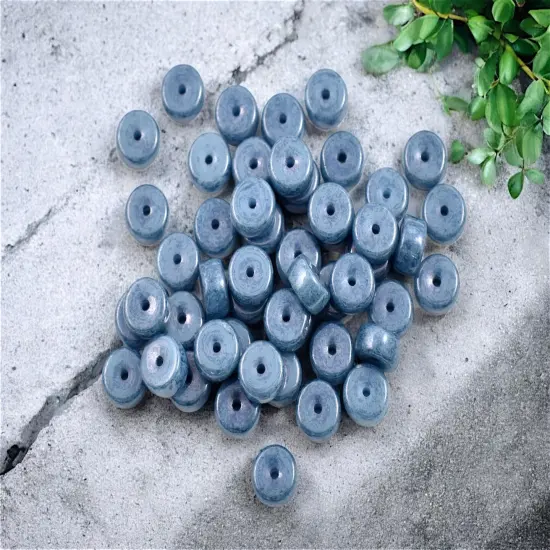 *50* 6x3mm Blue Lustered Opaque Slate Blue Heishi Beads {3}