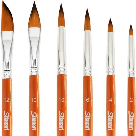 Watercolor Brushes Professional 6PCS Watercolor Paint Brushes for Painting, Cat's Tongue Oval Wash Paint Brush, Dagger, Round Pointed Watercolor Brush for Water Color Acrylics Gouache Ink {1}