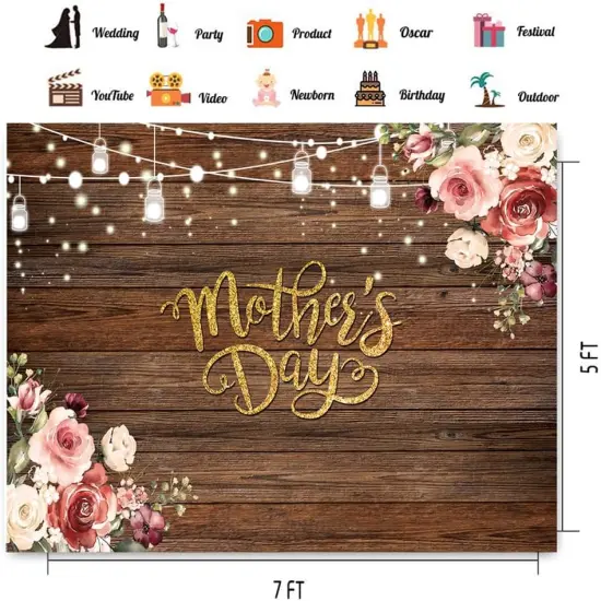 7x5ft Happy Mother's Day Backdrop Rustic Wood {2}