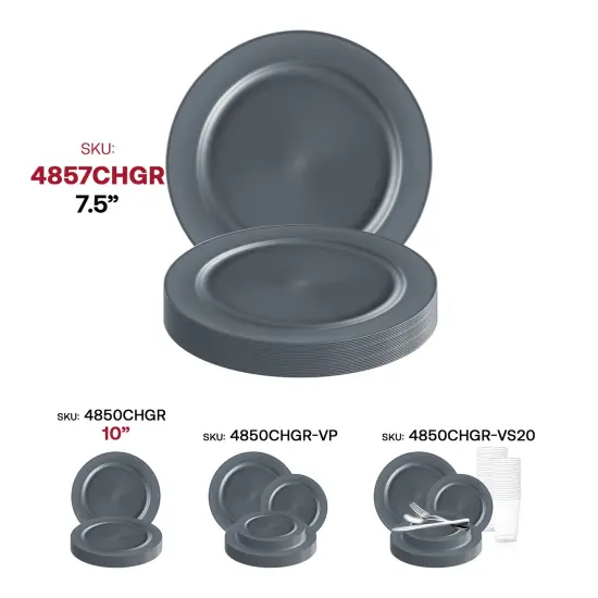 Matte Charcoal Gray Round Disposable Plastic Appetizer/Salad Plates - 7.5" (120 Plates) {6}