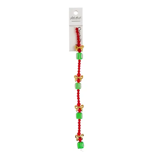 Crystal Lane DIY 7" Designer Holiday Glass Bead Mix Strand Green Present Stack {3}