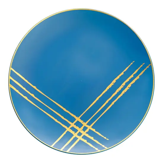 Blue with Gold Brushstroke Round Disposable Plastic Dinner Plates - 10.25" (120 Plates) {2}