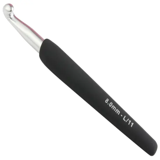 KnitPro Silver Aluminium Crochet Hook W/Black Handle-Size L/8.00mm {1}