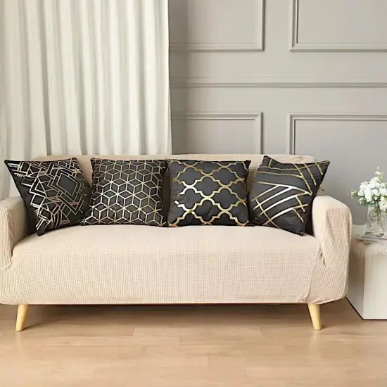 4 Velvet 18x18" Black Square Throw PILLOW COVERS Gold Geometric Print Party Home {4}