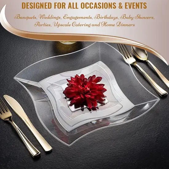 Clear Wave Plastic Dinnerware Value Set (120 Guests) {6}