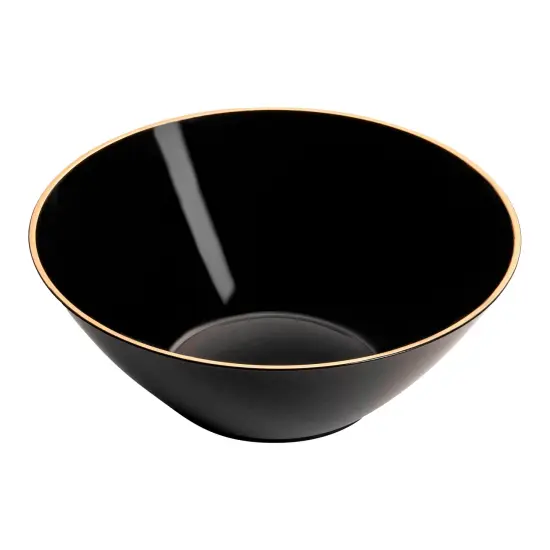 Black with Gold Rim Organic Round Disposable Plastic Dessert Bowls - 6 oz. (120 Bowls) {1}
