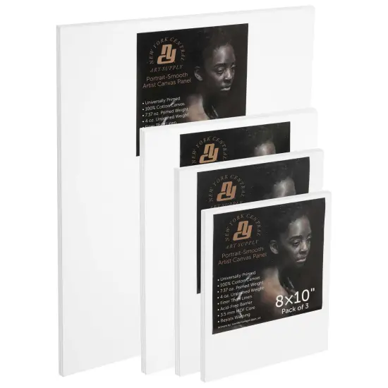 New York Central Portrait-Smooth Artist Canvas Panel Bundles- Assorted Sizes and Quantities - Professional Quality 100% Cotton Canvas Panels for Painting- Ideal Painting Canvas Panels for Acrylics & Oils {1}