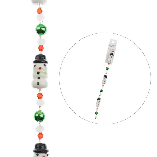 Crystal Lane DIY 7" Lampwork Designer Holiday Glass Bead Mix Strand Snowman / Black {4}