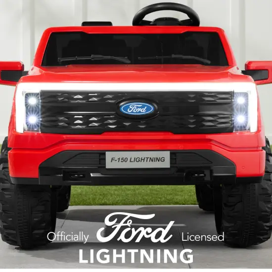 Best Choice Products Kids 24V Ride On Truck Officially Licensed Ford Lightning w/ Remote, LED Lights, 2 Speeds Red {2}