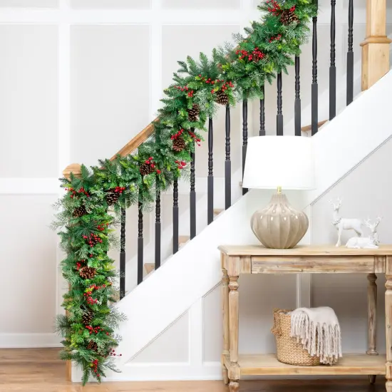 Northlight Mixed Pine with Berries Artificial Christmas Garland- 10' x 15" - Unlit Green {1}