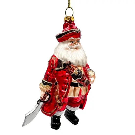 Santa Pirate Glass Christmas Ornament, Sea Sailer Bandit Unique Tree Decor {3}