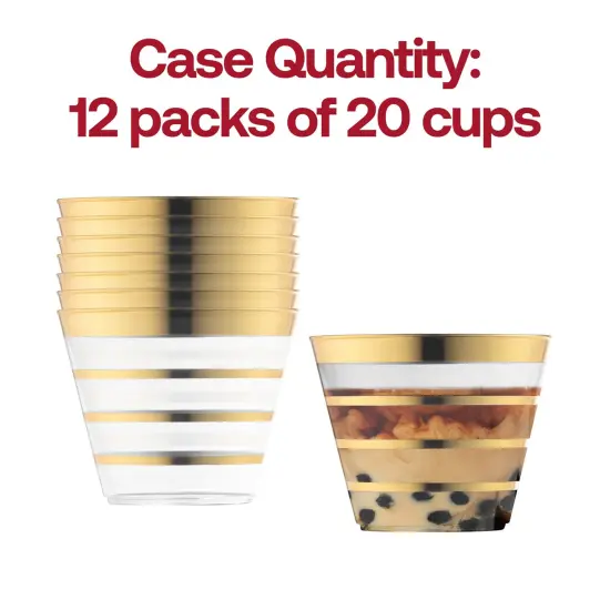 Clear with Gold Stripes Round Disposable Plastic Party Cups - 9 oz. (240 Cups) {5}