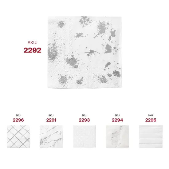 Durable White with Silver Paint Splatter Paper Beverage/Cocktail Napkins (600 Napkins) {6}