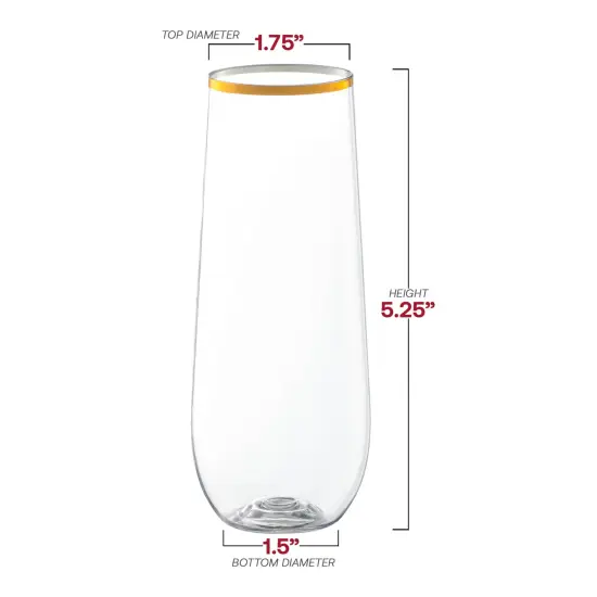 Clear with Gold Stemless Plastic Champagne Flutes - 9 oz. (64 Glasses) {3}