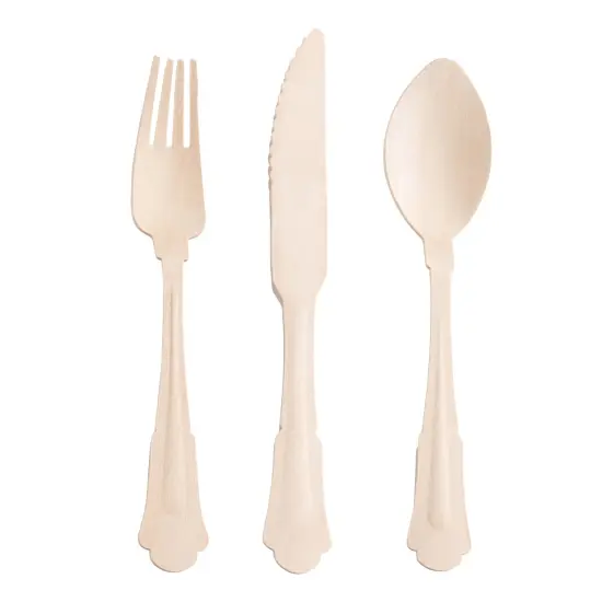 Silhouette Birch Wood Eco Friendly Disposable Wooden Cutlery Set (600 Guests) {1}