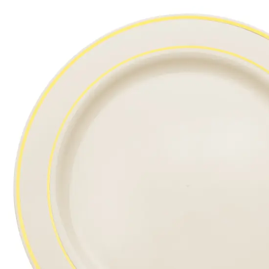 Ivory with Gold Edge Rim Plastic Dinner Plates - 10.25" (120 Plates) {1}