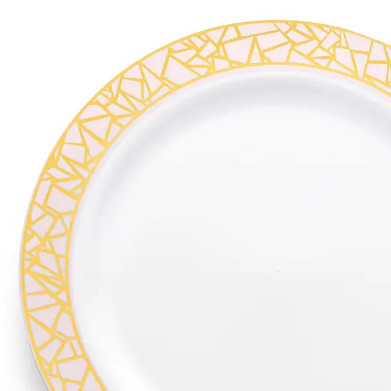 White with Pink and Gold Mosaic Rim Round Plastic Appetizer/Salad Plates - 7.5" (120 Plates) {1}
