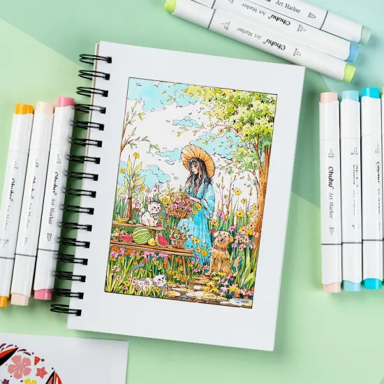 Ohuhu Double Sided Marker Pads Art Sketchbook Bleedproof - 5.5x8.5 Small Paper Size - 90LB/150GSM Smooth Drawing Paper - 60 Sheets/120 Pages, Spiral Bound Sketching Book for Alcohol Markers Christmas {2}