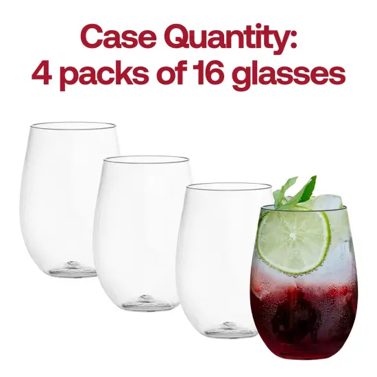 Clear Elegant Stemless Disposable Plastic Wine Glasses - 16 oz. (64 Glasses) {5}