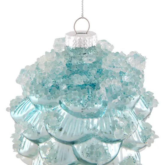 Northlight Icy Pine Cone Glass Christmas Ornament - 4.75" - Blue and White {7}