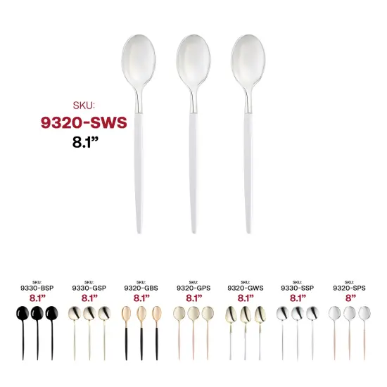 Silver with White Handle Moderno Disposable Plastic Dinner Spoons (240 Spoons) {6}