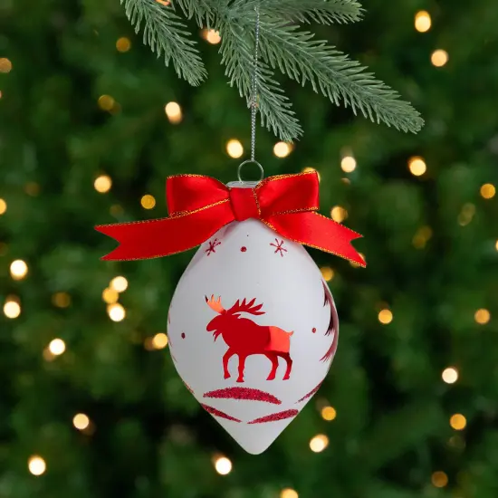 Northlight 5" Red and White Moose Christmas Teardrop Ornament {1}