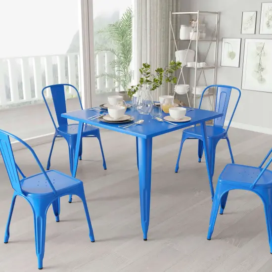 Merrick Lane Adana 35.5" Square Metal Dining Table for Indoor and Outdoor Use White {7}